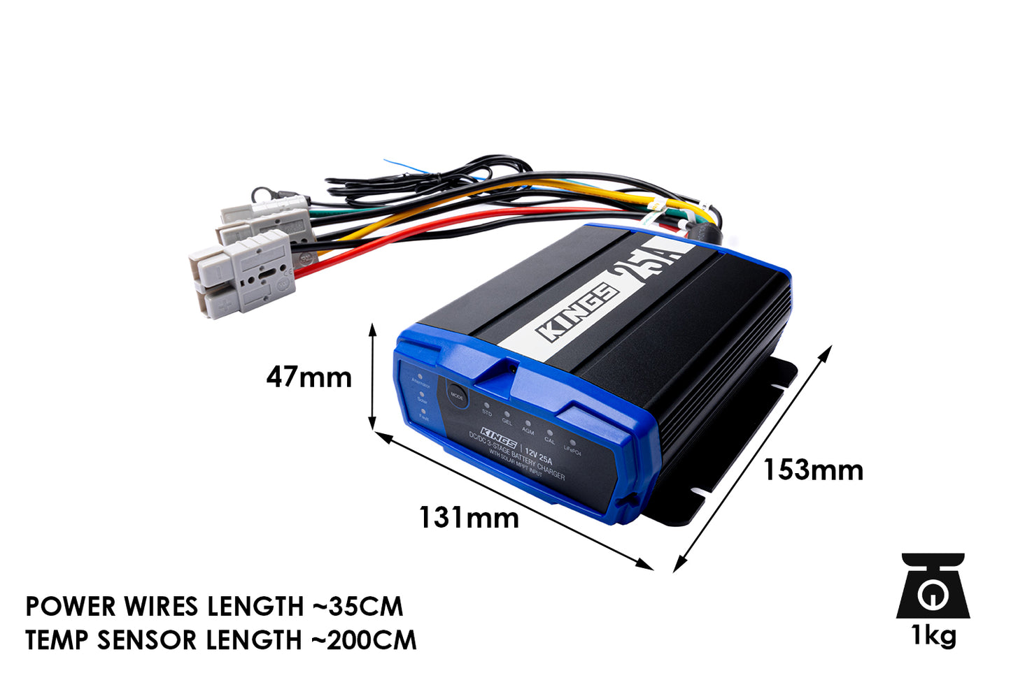 Kings 25A DCDC Charger | Quick Connect Plugs | MPPT Solar Regulator| Lithium Compatible | 12/24V Input | IP66 Rating