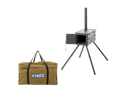 Kings Premium Camp Oven Stove | Wood-Fired BBQ | Enclosed Firepit | Steel Construction + Camp Oven BBQ Bag