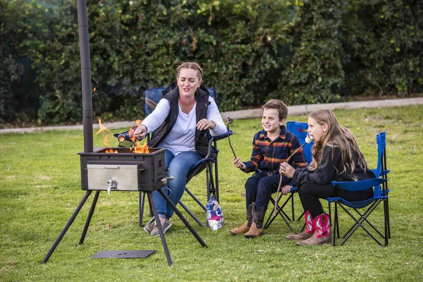 Kings Premium Camp Oven Stove | Wood-Fired BBQ | Enclosed Firepit | Steel Construction + Camp Oven BBQ Bag