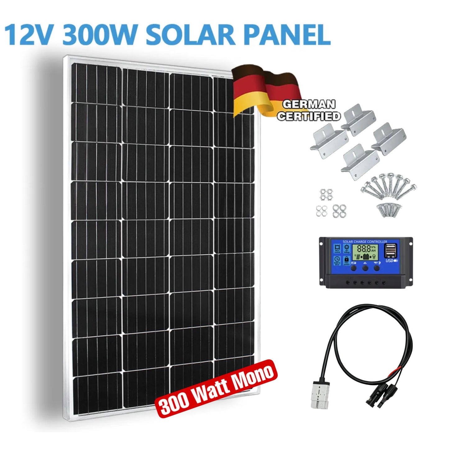 300W Tempered Glass Frame Solar Panel - JMS Camping