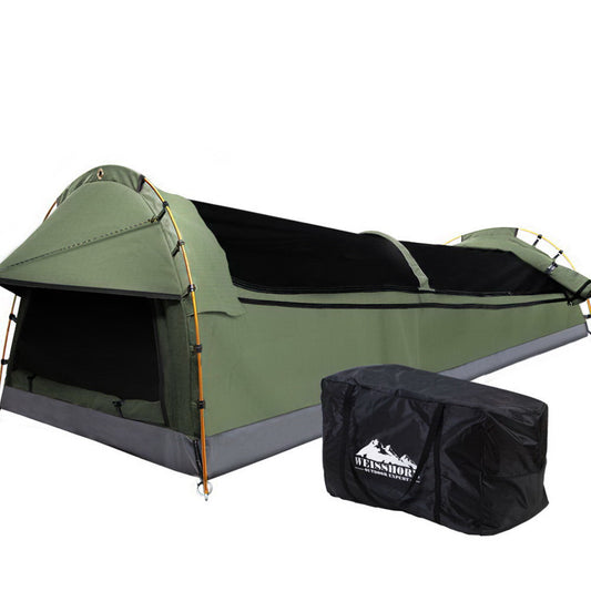 King Single Camping Swag Canvas Tent Deluxe - jmscamping.com