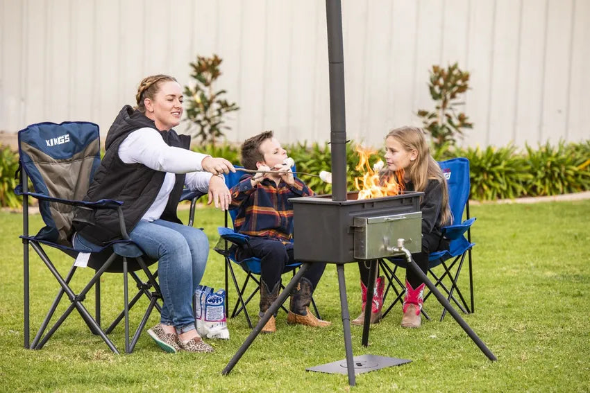 Kings Premium Camp Oven Stove | Wood-Fired BBQ | Enclosed Firepit | Steel Construction + Camp Oven BBQ Bag