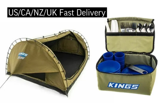 Adventure Kings Big Daddy Deluxe Double Swag Tent + 37 Piece Six-Person Picnic Set - JMS Camping Store