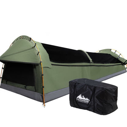 King Single Camping Swag Canvas Tent Deluxe - jmscamping.com