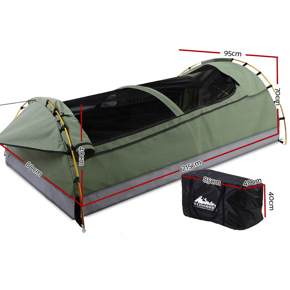 King Single Camping Swag Canvas Tent Deluxe - jmscamping.com
