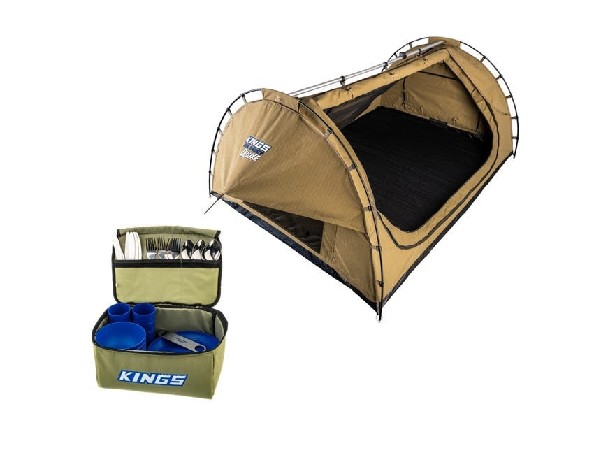Adventure Kings Big Daddy Deluxe Double Swag Tent + 37 Piece Picnic Cutlery Set